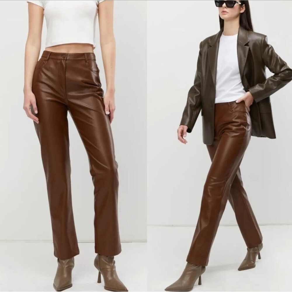 NWOT Oak + Fort VEGAN LEATHER HIGH RISE PANT Slim Size 4